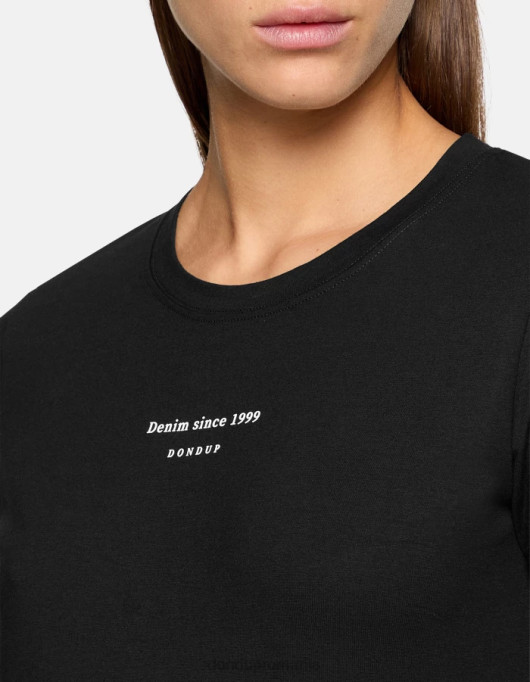 femei tricou slim-fit din jerseu V84D418 îmbrăcăminte negru DONDUP