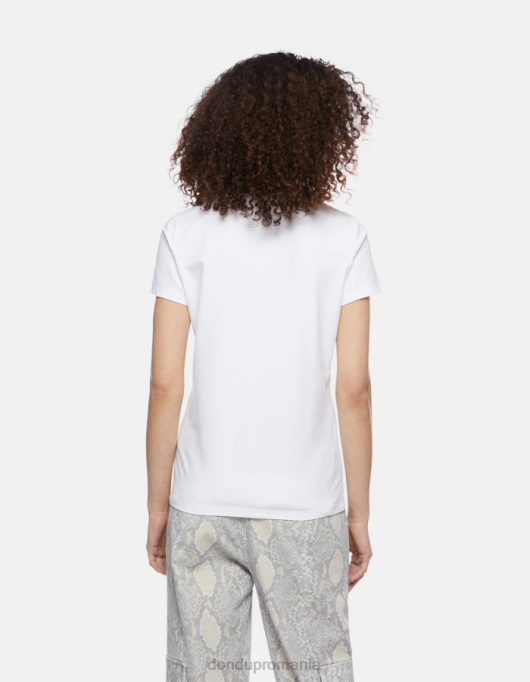 femei tricou slim-fit din jerseu V84D419 îmbrăcăminte alb DONDUP