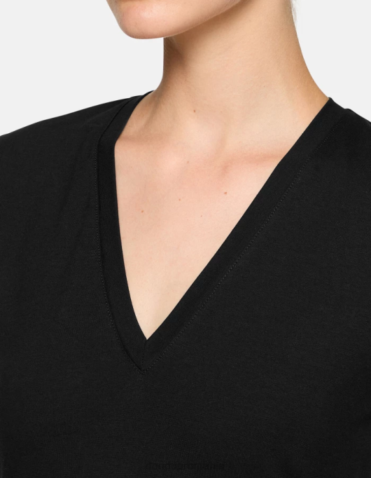 femei tricou slim-fit din jerseu V84D420 îmbrăcăminte negru DONDUP