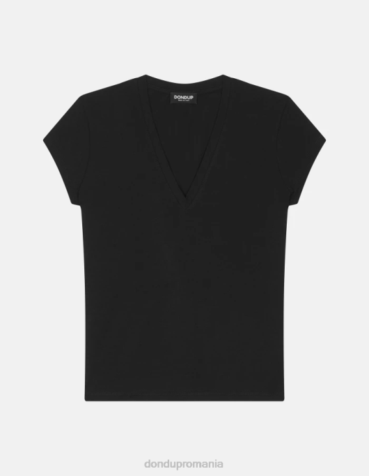 femei tricou slim-fit din jerseu V84D420 îmbrăcăminte negru DONDUP