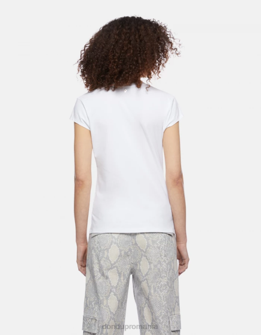 femei tricou slim-fit din jerseu V84D421 îmbrăcăminte alb DONDUP