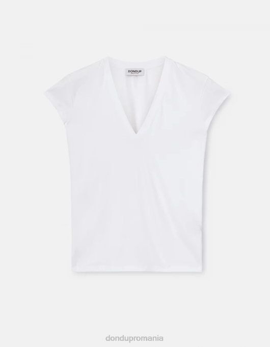 femei tricou slim-fit din jerseu V84D421 îmbrăcăminte alb DONDUP