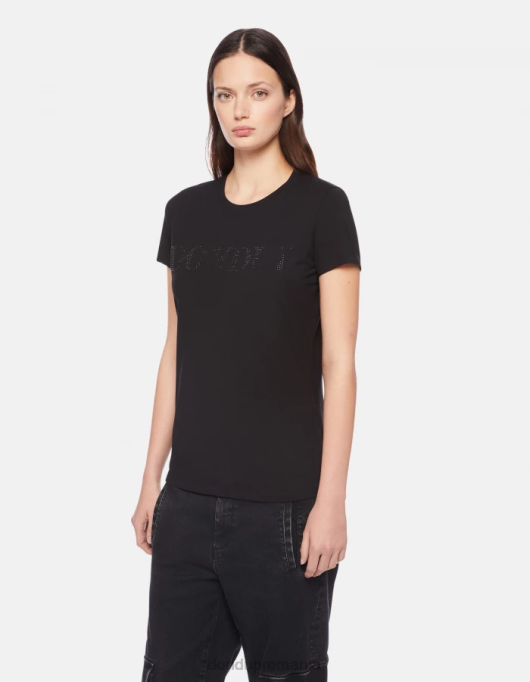 femei tricou slim-fit din jerseu V84D439 îmbrăcăminte negru DONDUP