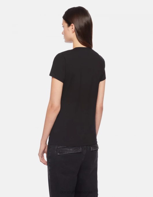 femei tricou slim-fit din jerseu V84D439 îmbrăcăminte negru DONDUP