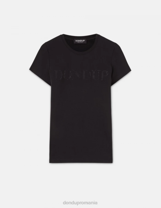 femei tricou slim-fit din jerseu V84D439 îmbrăcăminte negru DONDUP