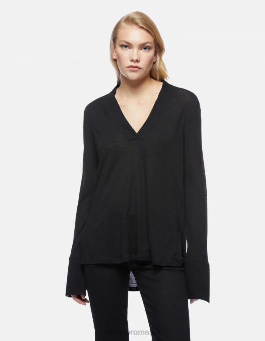 femei tricou supradimensionat din lana V84D441 îmbrăcăminte negru DONDUP
