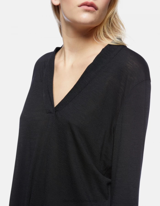 femei tricou supradimensionat din lana V84D441 îmbrăcăminte negru DONDUP