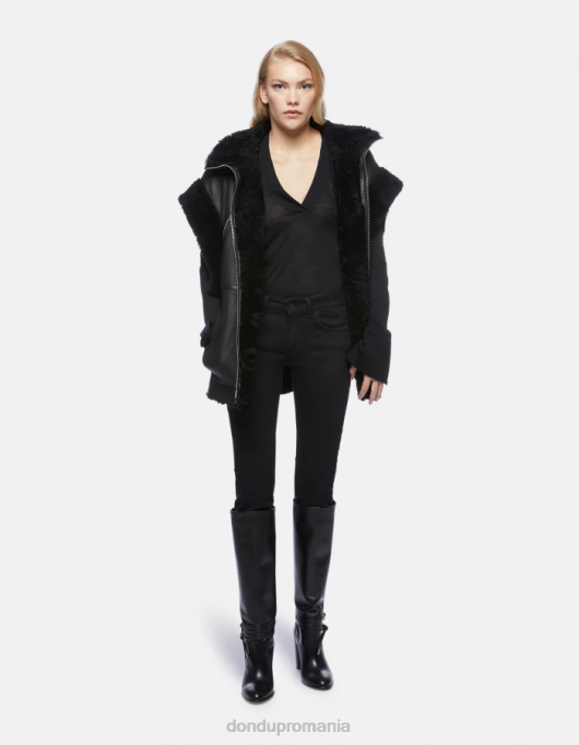 femei tricou supradimensionat din lana V84D441 îmbrăcăminte negru DONDUP