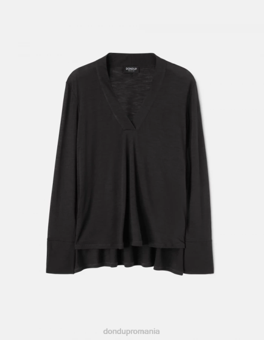 femei tricou supradimensionat din lana V84D441 îmbrăcăminte negru DONDUP