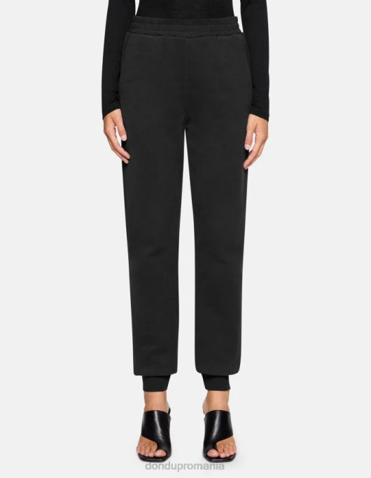 femei pantaloni de jogging din fleece cu fiti regulate V84D139 îmbrăcăminte negru DONDUP