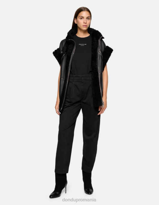 femei pantaloni largi din bumbac Sheryl V84D237 îmbrăcăminte negru DONDUP