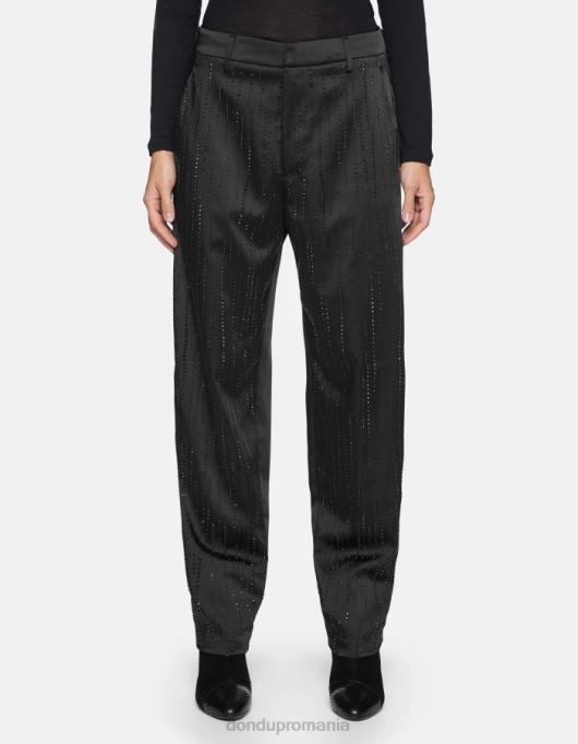 femei pantaloni largi din satin micaela V84D190 îmbrăcăminte negru DONDUP