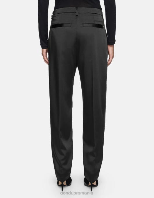 femei pantaloni largi din satin micaela V84D190 îmbrăcăminte negru DONDUP