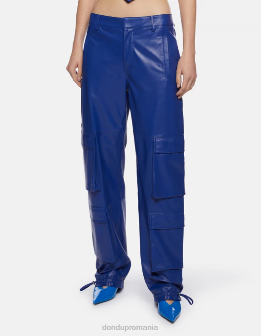 femei pantaloni largi din piele nappa tori V84D197 îmbrăcăminte albastru regal DONDUP