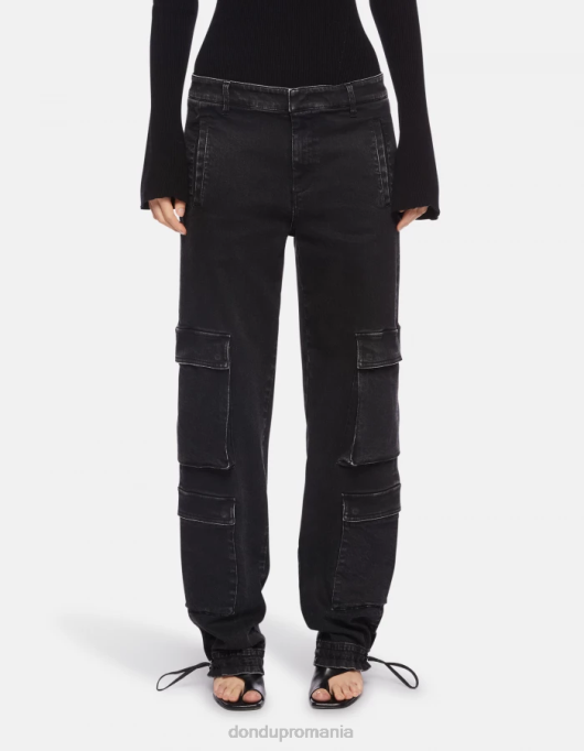 femei pantaloni tori din denim elastic, loose-fit V84D130 îmbrăcăminte negru DONDUP