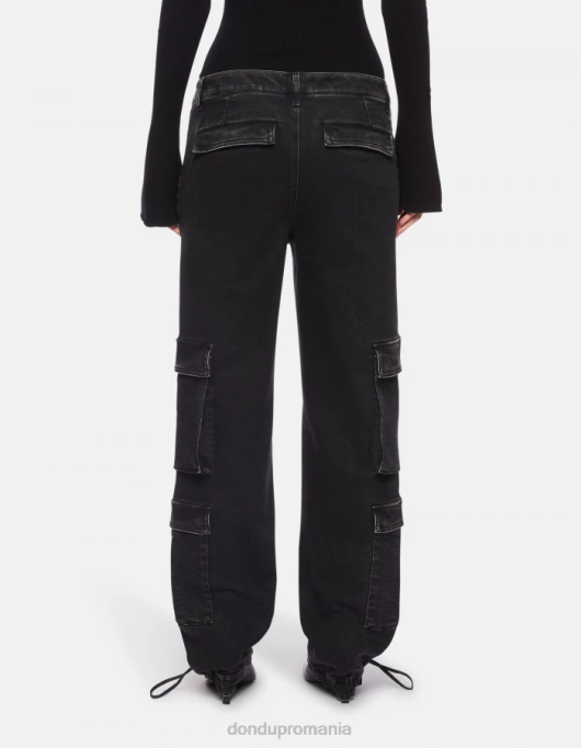 femei pantaloni tori din denim elastic, loose-fit V84D130 îmbrăcăminte negru DONDUP