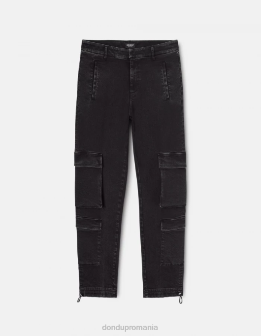 femei pantaloni tori din denim elastic, loose-fit V84D130 îmbrăcăminte negru DONDUP