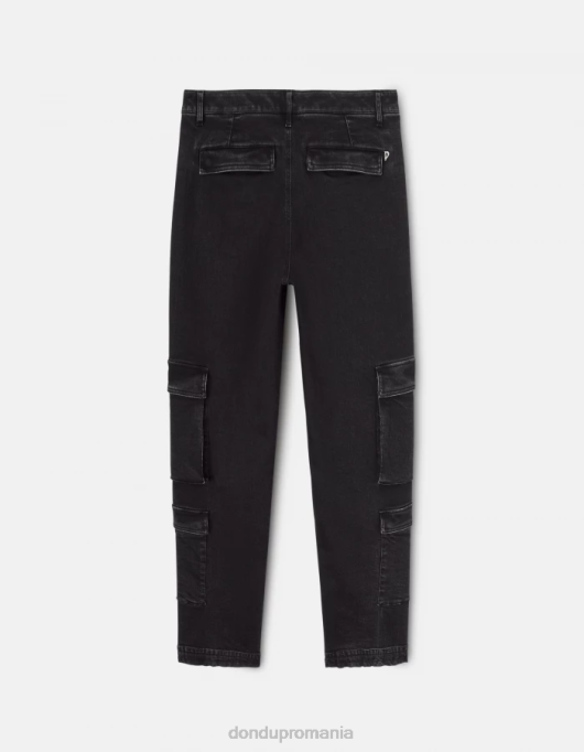 femei pantaloni tori din denim elastic, loose-fit V84D130 îmbrăcăminte negru DONDUP