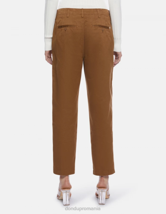 femei pantaloni janis din bumbac cu fiti morcovi V84D129 îmbrăcăminte kaki DONDUP
