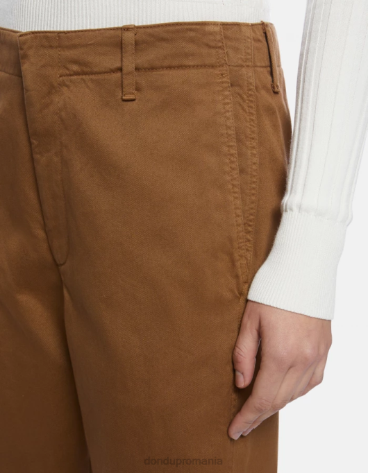 femei pantaloni janis din bumbac cu fiti morcovi V84D129 îmbrăcăminte kaki DONDUP