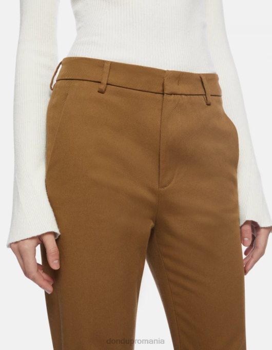 femei pantaloni din bumbac cu ajustări regulate V84D149 îmbrăcăminte kaki DONDUP