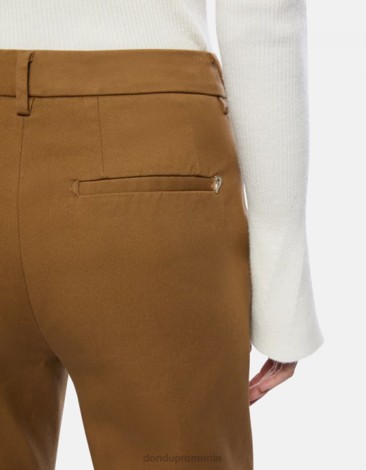 femei pantaloni din bumbac cu ajustări regulate V84D149 îmbrăcăminte kaki DONDUP