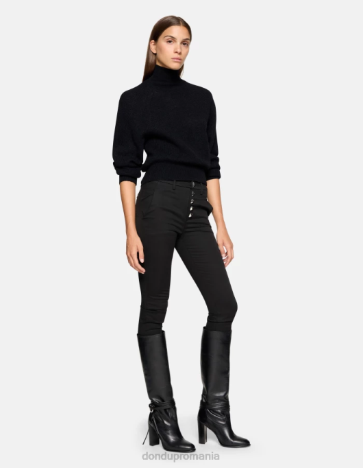 femei pantaloni carmen slim-fit din bumbac V84D206 îmbrăcăminte negru DONDUP