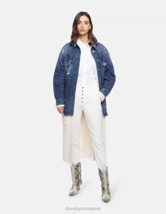 femei pantaloni carmen slim-fit din bumbac V84D207 îmbrăcăminte alabastru DONDUP