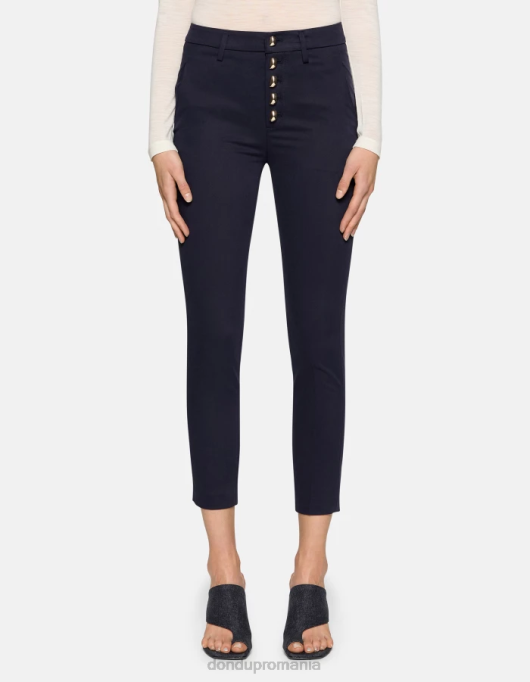 femei pantaloni carmen slim-fit din bumbac V84D208 îmbrăcăminte albastru marin DONDUP
