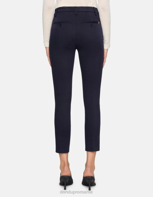 femei pantaloni carmen slim-fit din bumbac V84D208 îmbrăcăminte albastru marin DONDUP