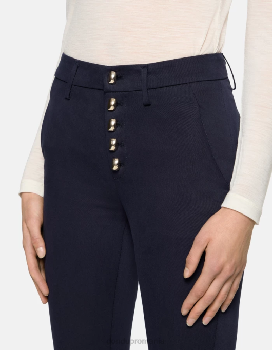 femei pantaloni carmen slim-fit din bumbac V84D208 îmbrăcăminte albastru marin DONDUP