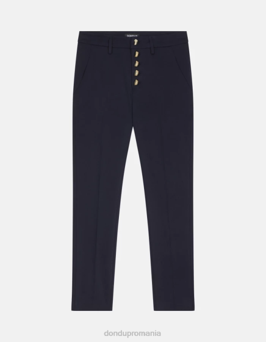 femei pantaloni carmen slim-fit din bumbac V84D208 îmbrăcăminte albastru marin DONDUP