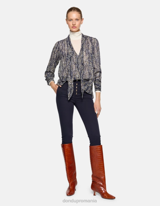 femei pantaloni carmen slim-fit din bumbac V84D208 îmbrăcăminte albastru marin DONDUP