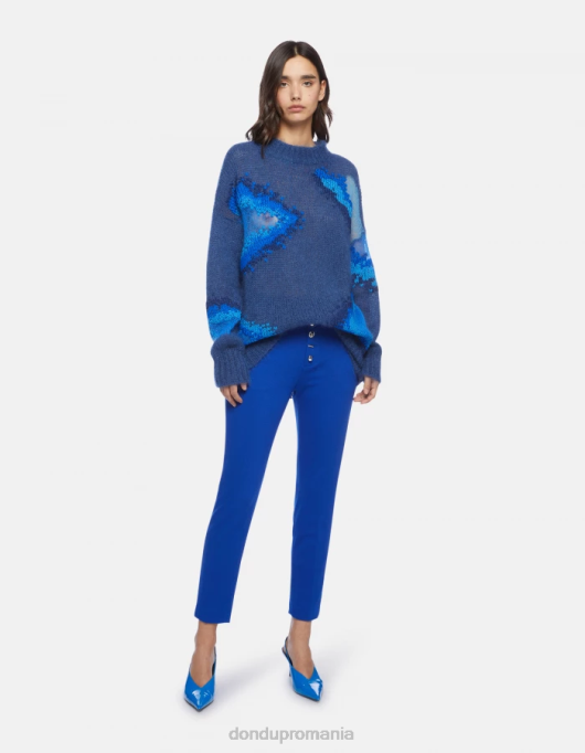 femei pantaloni carmen slim-fit din jerseu V84D235 îmbrăcăminte albastru regal DONDUP
