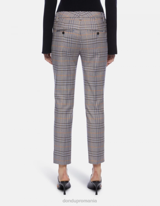 femei pantaloni perfect slim-fit din țesătură prințul de Wales în carouri V84D226 îmbrăcăminte albastru DONDUP