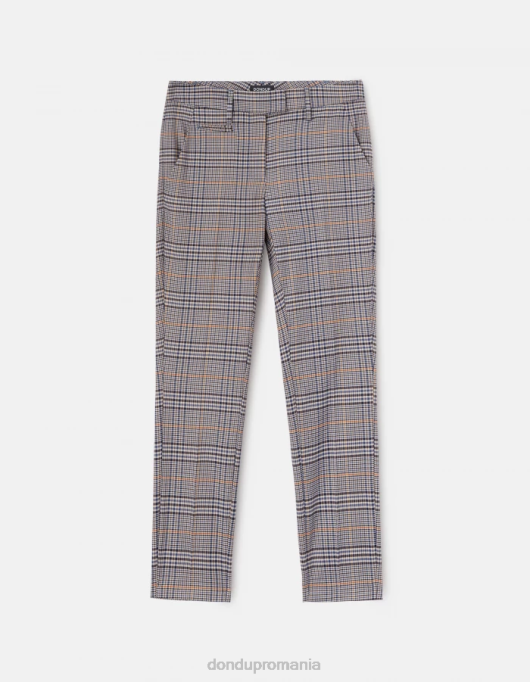 femei pantaloni perfect slim-fit din țesătură prințul de Wales în carouri V84D226 îmbrăcăminte albastru DONDUP
