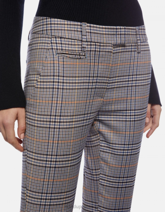 femei pantaloni perfect slim-fit din țesătură prințul de Wales în carouri V84D226 îmbrăcăminte albastru DONDUP