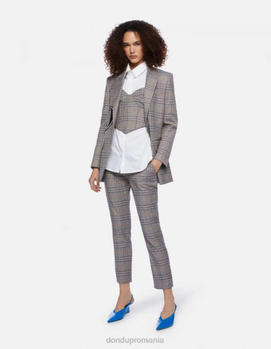 femei pantaloni perfect slim-fit din țesătură prințul de Wales în carouri V84D226 îmbrăcăminte albastru DONDUP