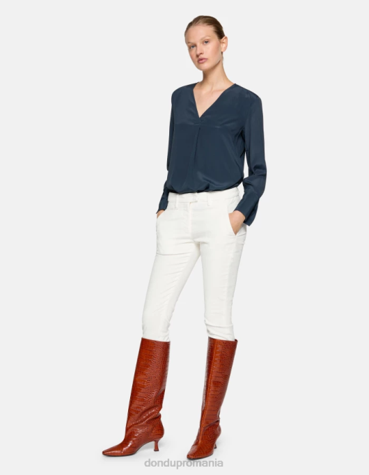 femei pantaloni perfecti de catifea slim-fit V84D153 îmbrăcăminte alabastru DONDUP