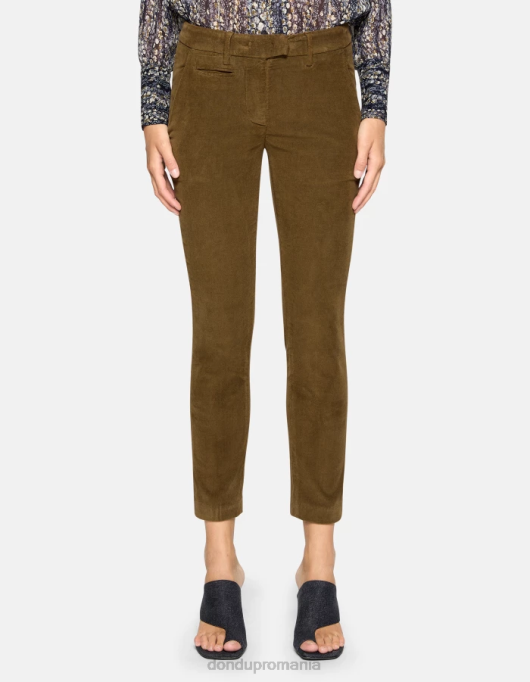 femei pantaloni perfecti de catifea slim-fit V84D154 îmbrăcăminte verde armată DONDUP