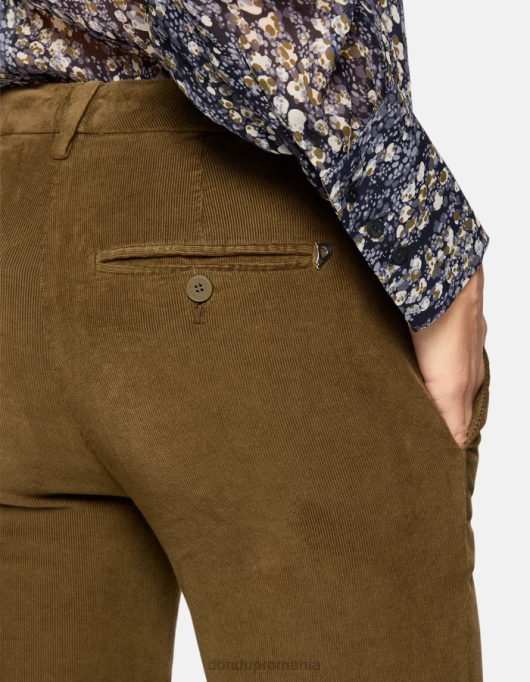 femei pantaloni perfecti de catifea slim-fit V84D154 îmbrăcăminte verde armată DONDUP