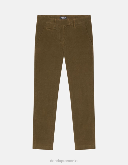 femei pantaloni perfecti de catifea slim-fit V84D154 îmbrăcăminte verde armată DONDUP