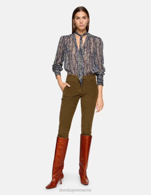 femei pantaloni perfecti de catifea slim-fit V84D154 îmbrăcăminte verde armată DONDUP