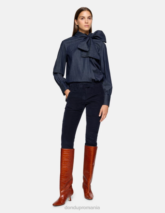 femei pantaloni perfecti de catifea slim-fit V84D156 îmbrăcăminte albastru marin DONDUP
