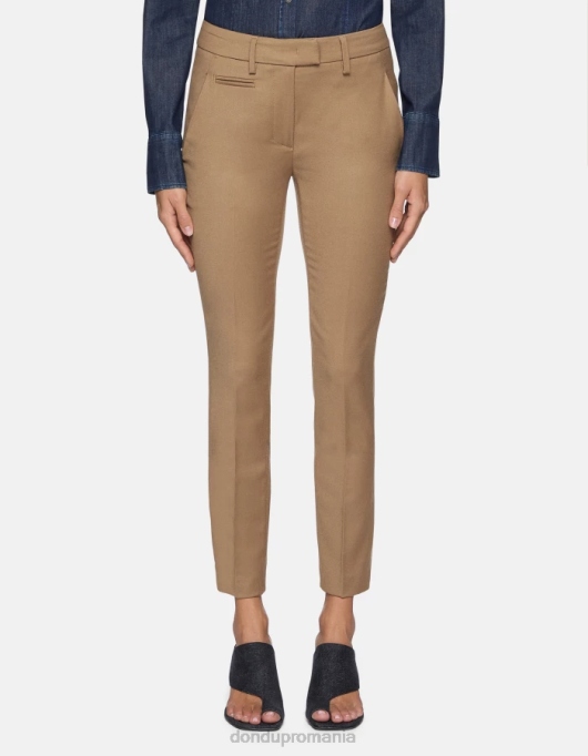 femei pantaloni perfecti de flanel slim-fit V84D228 îmbrăcăminte cămilă DONDUP