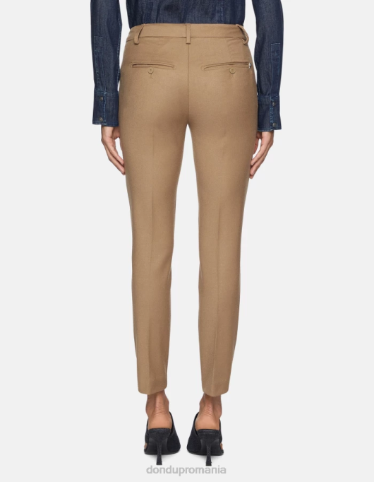 femei pantaloni perfecti de flanel slim-fit V84D228 îmbrăcăminte cămilă DONDUP