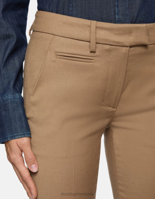 femei pantaloni perfecti de flanel slim-fit V84D228 îmbrăcăminte cămilă DONDUP