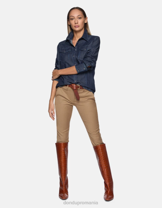 femei pantaloni perfecti de flanel slim-fit V84D228 îmbrăcăminte cămilă DONDUP