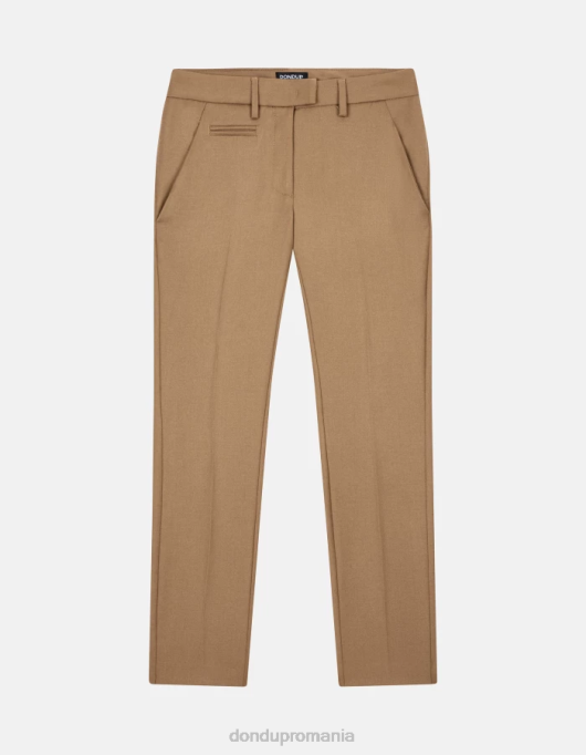 femei pantaloni perfecti de flanel slim-fit V84D228 îmbrăcăminte cămilă DONDUP