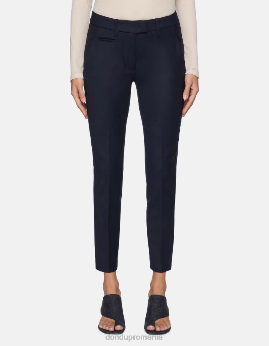 femei pantaloni perfecti de flanel slim-fit V84D229 îmbrăcăminte albastru marin DONDUP